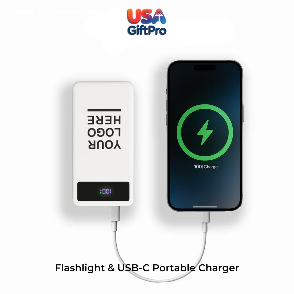 Portable White 10,000mAh Charger – USB-C & iOS Built-in Cable, Ultra Fast Charging