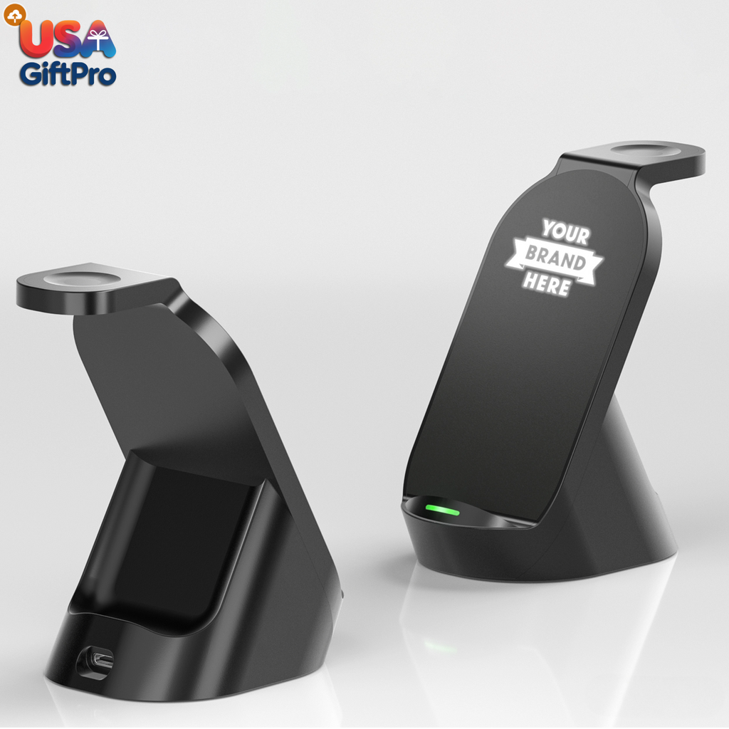 Customizable 15W 3-in-1 Wireless Charging Dock – Laser Engraved, Vertical & Horizontal Compatible