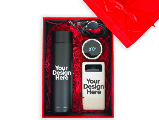 Custom Corporate Gift Set – Water Bottle, Power Bank & Charging Cable